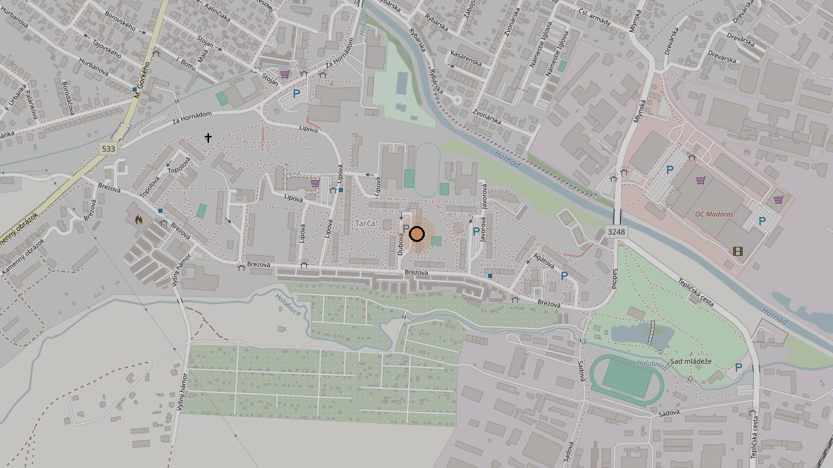 Mapa s vyznačenou polohou kancelárie na adrese Dubová 2021/3, 052 01 Spišská Nová Ves